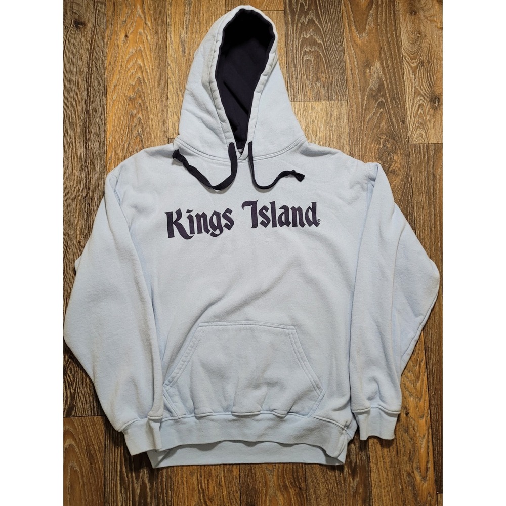 Kings Island Hoodie Sweatshirt Cedar Fair Light Blue Navy Mens Medium Souvenir
